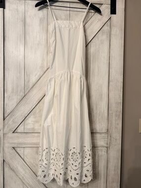 Women's White Midi Eyelet Dress - Sleeveless Summer Sundress